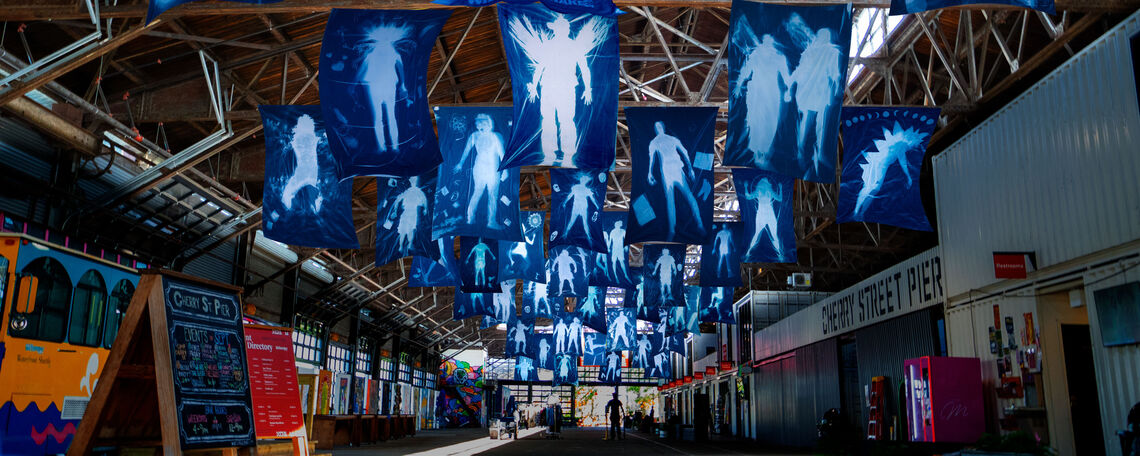 Jackie Neale's "Wide Awake in Blue" at Cherry Street Pier